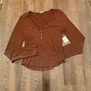 FREE PEOPLE Intimately FP Keep It Basic Ribbed Henley Long Sleeve Layering Top